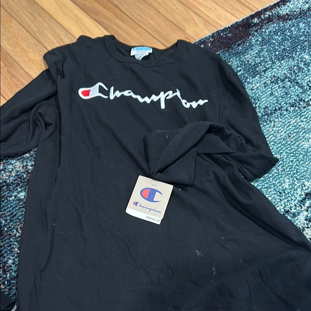 Champion Black Long Sleeve Tee Athletic Style